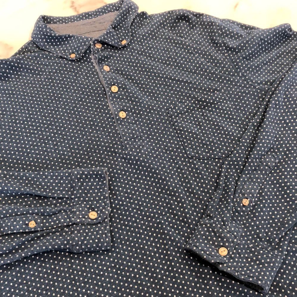 Merona Polka Dot 1/4 Button Down Long Sleeve PoloSz. XL